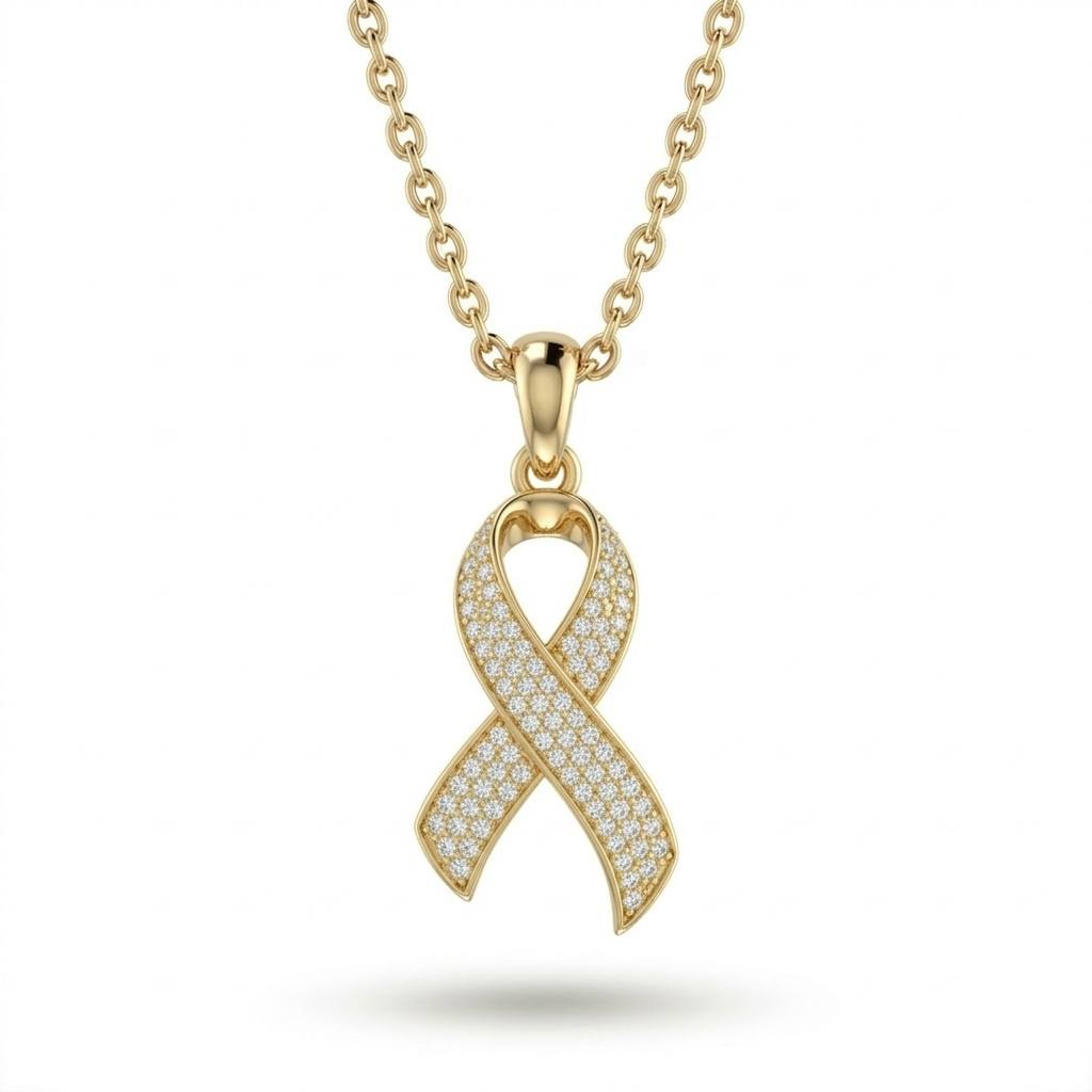 Yellow Gold Round Brilliant Serenza Diamond Ribbon Pendant Necklace With Pavé Setting