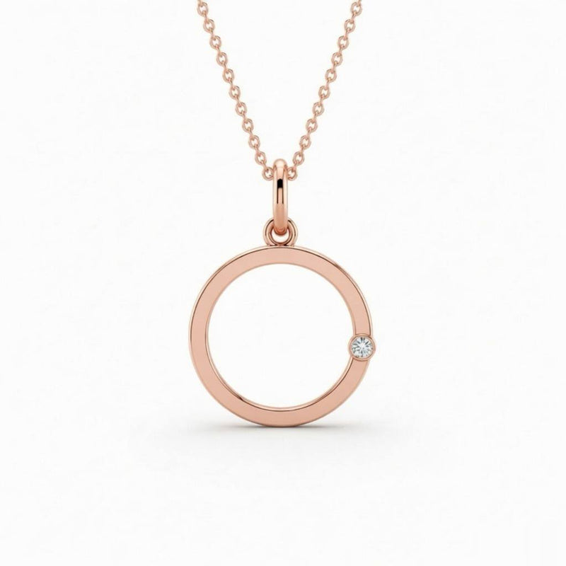 Rose Gold Round Brilliant Solvéra Diamond Circle Pendant Necklace With Bezel Setting