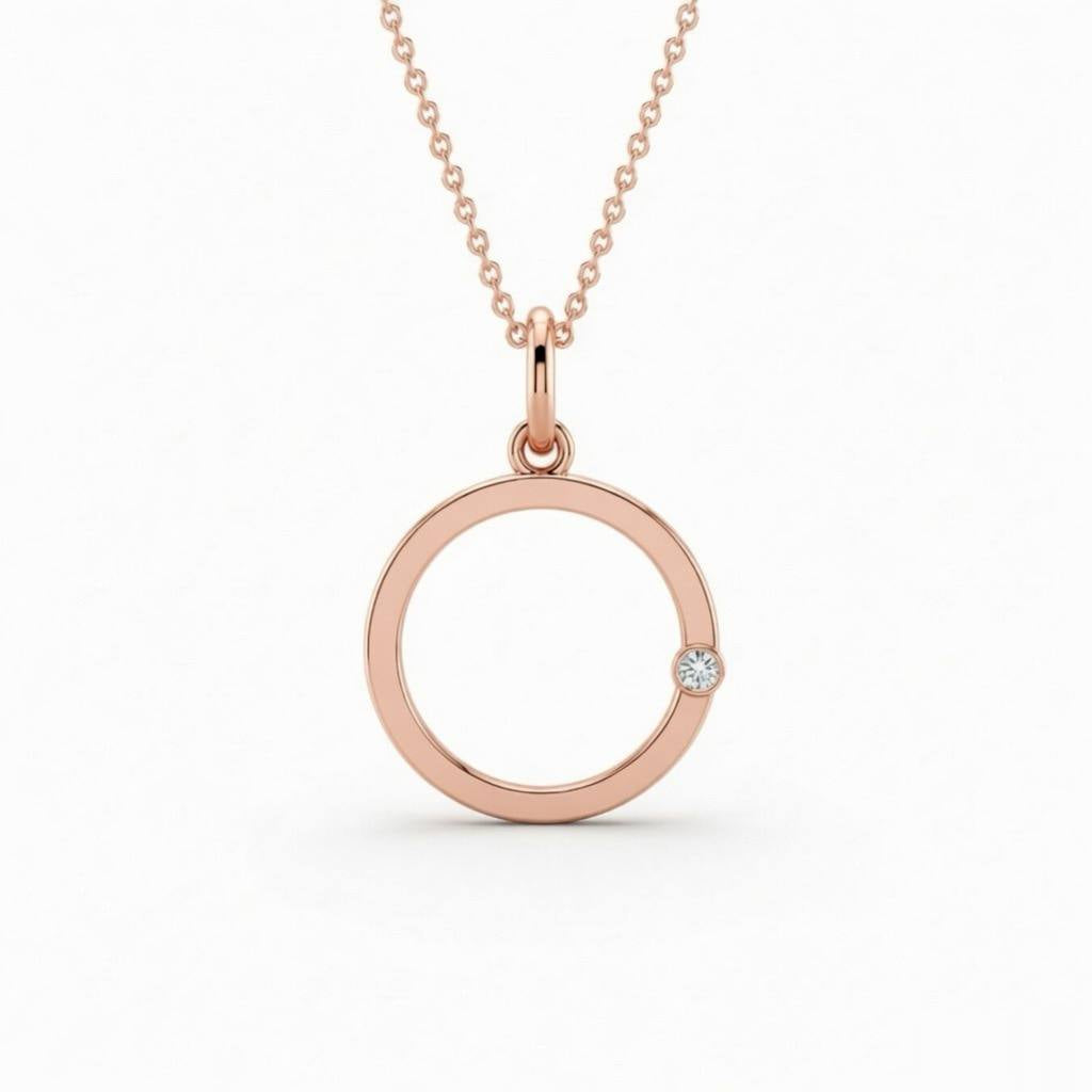 Rose Gold Round Brilliant Solvéra Diamond Circle Pendant Necklace With Bezel Setting