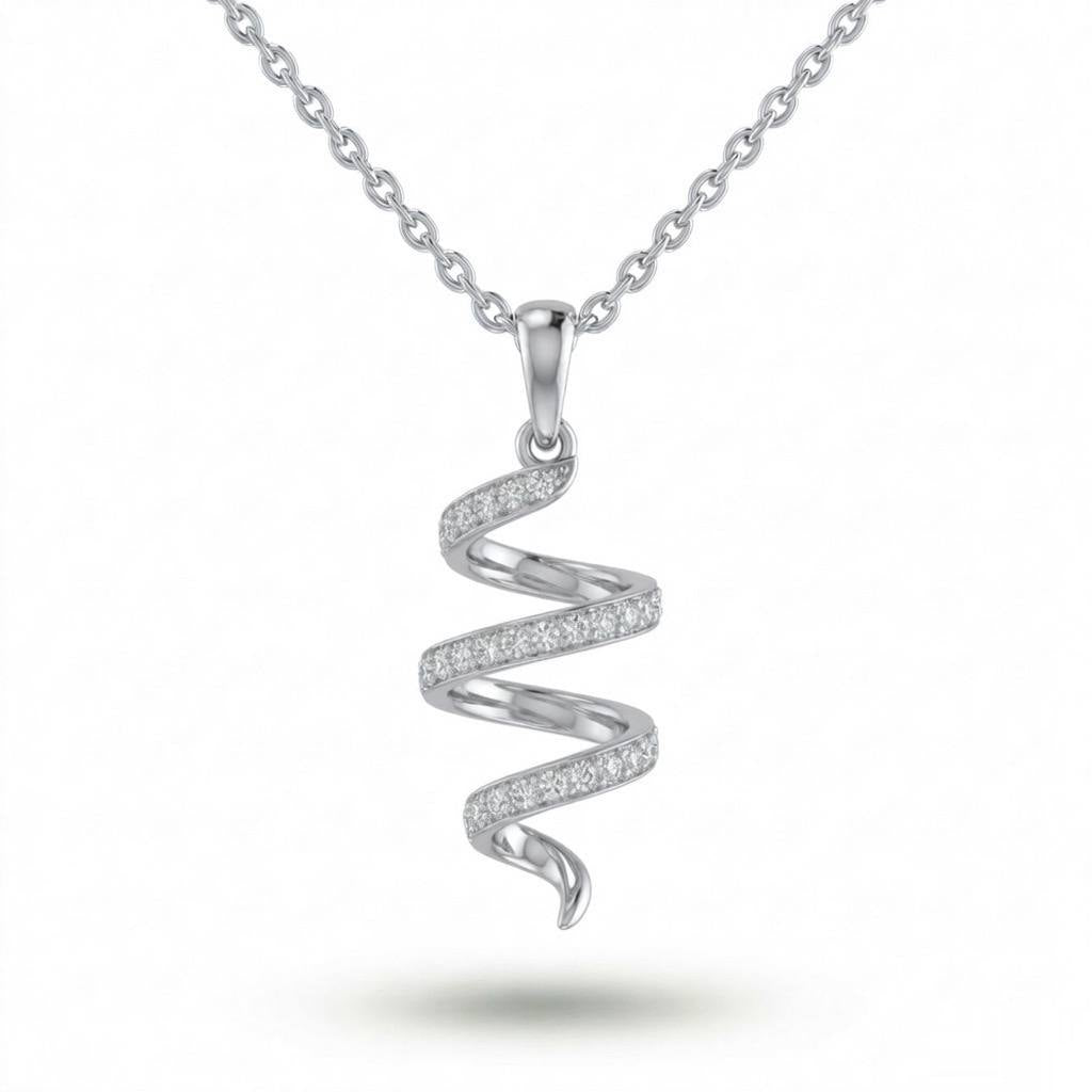 White Gold Round Brilliant Virexa Diamond Spiral Pendant Necklace With Pavé Setting