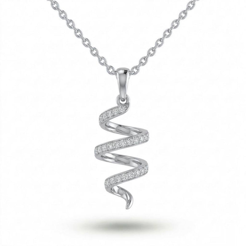 Silver Round Brilliant Virexa Diamond Spiral Pendant Necklace With Pavé Setting