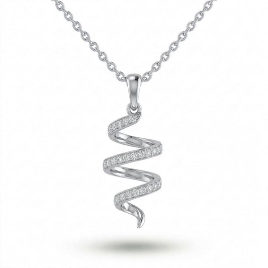 Silver Round Brilliant Virexa Diamond Spiral Pendant Necklace With Pavé Setting