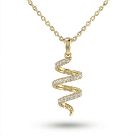 Yellow Gold Round Brilliant Virexa Diamond Spiral Pendant Necklace With Pavé Setting