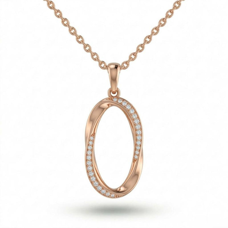 Rose Gold Round Brilliant Ovalisca Diamond Open Oval Pendant Necklace With Pavé Setting