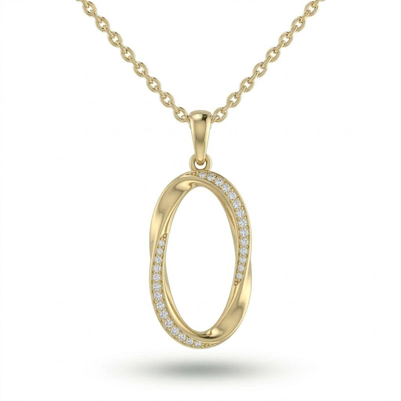 Yellow Gold Round Brilliant Ovalisca Diamond Open Oval Pendant Necklace With Pavé Setting