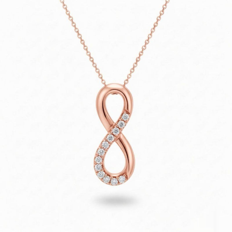 Rose Gold Round Brilliant Infynara Diamond Infinity Pendant Necklace With Pavé Setting