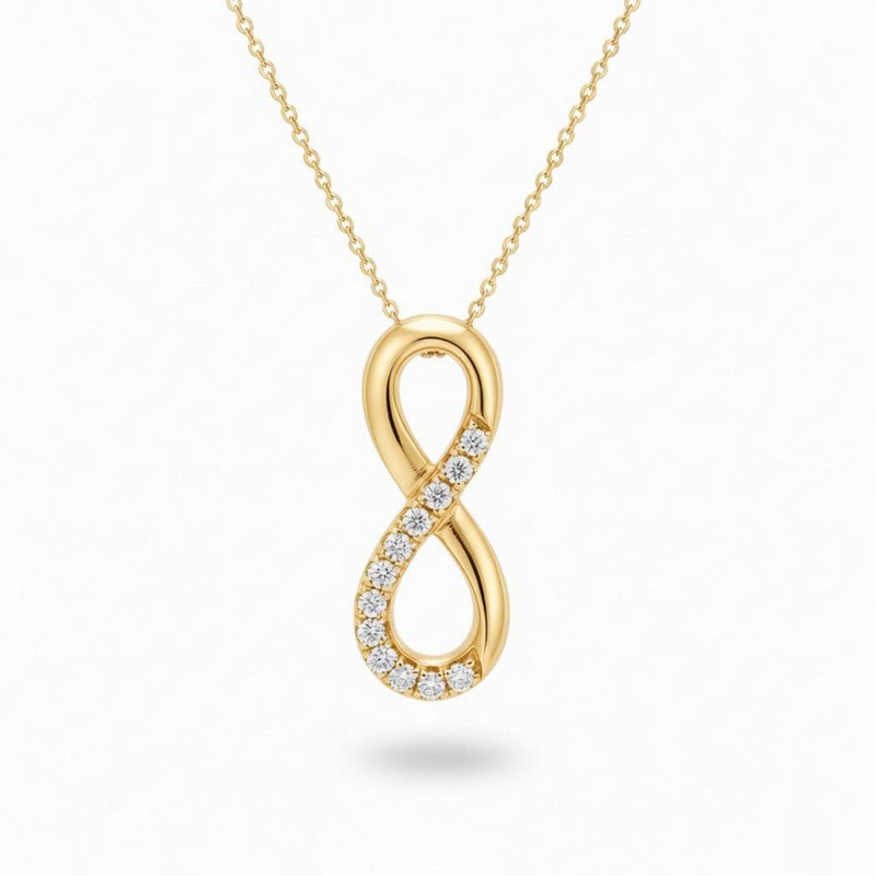 Yellow Gold Round Brilliant Infynara Diamond Infinity Pendant Necklace With Pavé Setting
