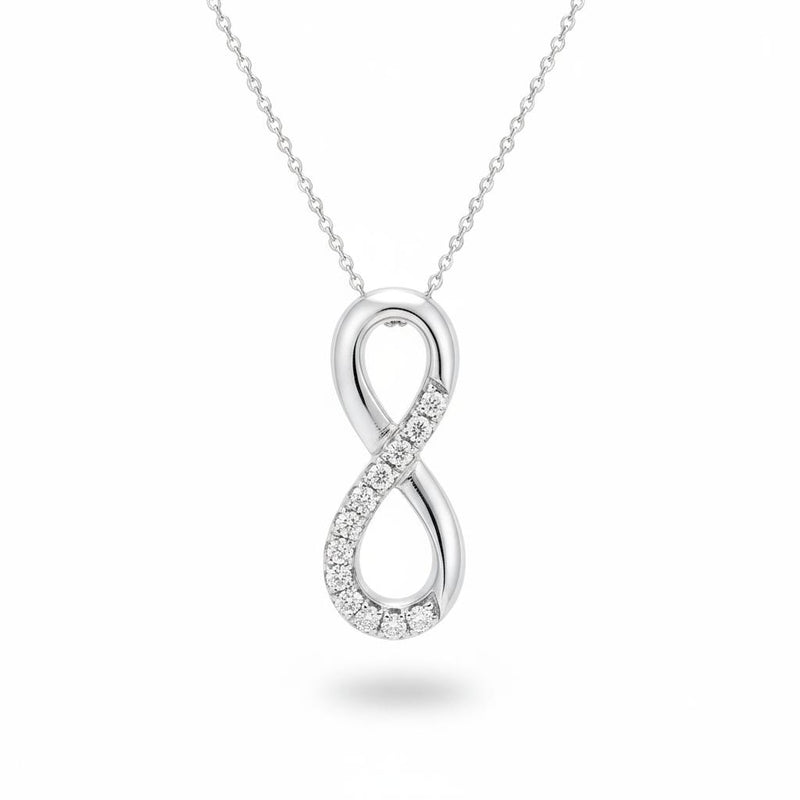 Silver Round Brilliant Infynara Diamond Infinity Pendant Necklace With Pavé Setting