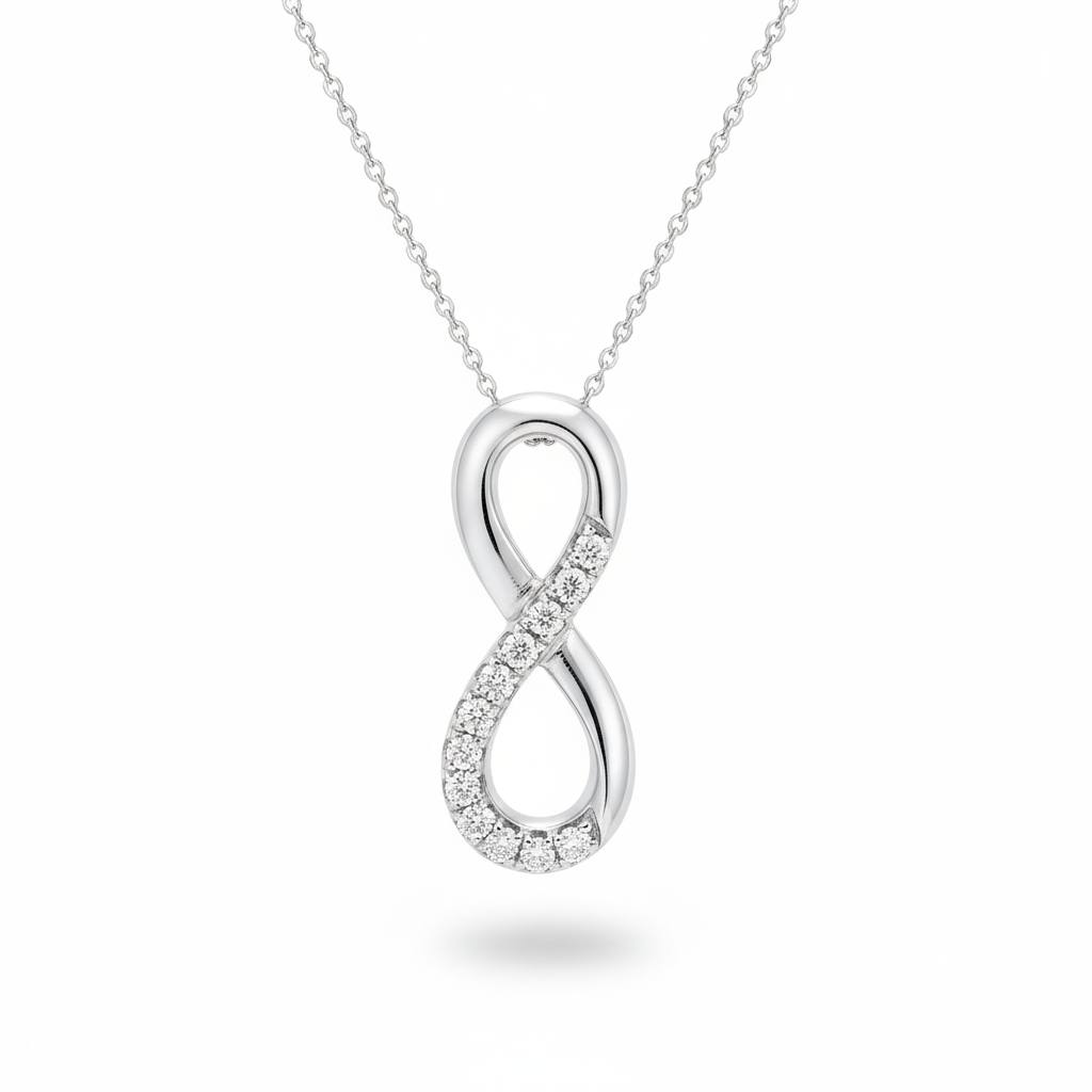 Silver Round Brilliant Infynara Diamond Infinity Pendant Necklace With Pavé Setting