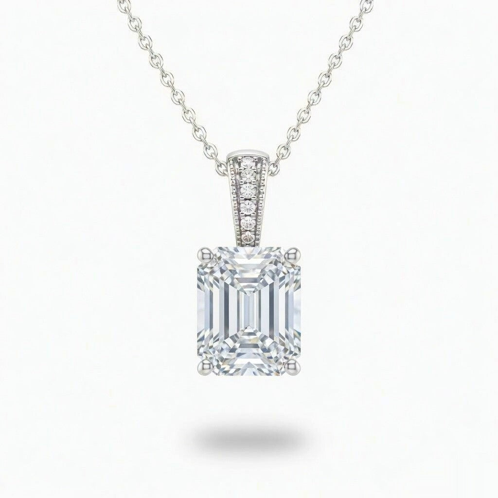 White Gold Emerald Brilliant Zyvaris Diamond Solitaire Pendant Necklace With Classic Four Prong Setting