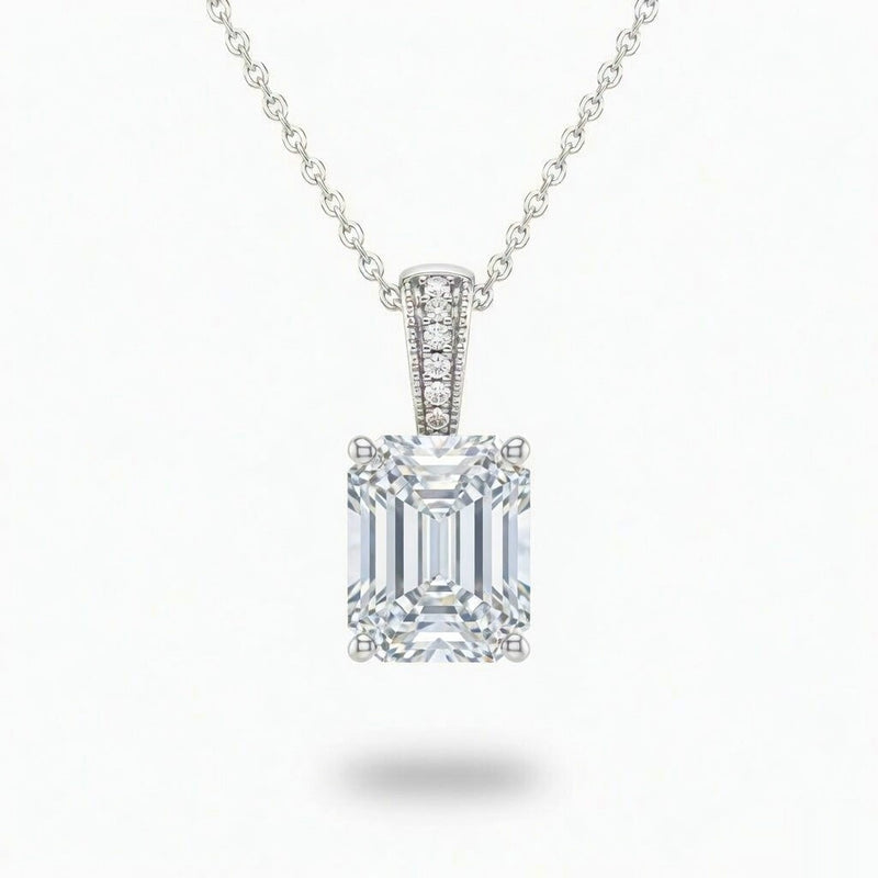 Silver Emerald Brilliant Zyvaris Diamond Solitaire Pendant Necklace With Classic Four Prong Setting