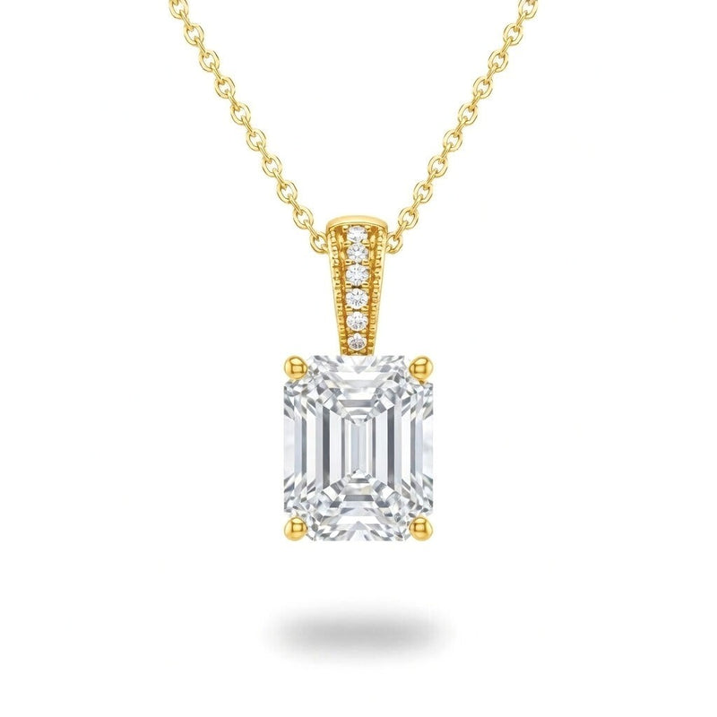 Yellow Gold Emerald Brilliant Zyvaris Diamond Solitaire Pendant Necklace With Classic Four Prong Setting