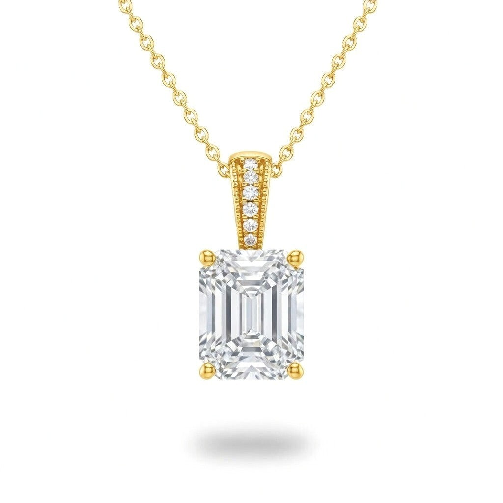 Yellow Gold Emerald Brilliant Zyvaris Diamond Solitaire Pendant Necklace With Classic Four Prong Setting