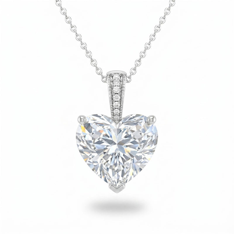 White Gold Heart Brilliant Zyvaris Diamond Solitaire Pendant Necklace With Classic Four Prong Setting