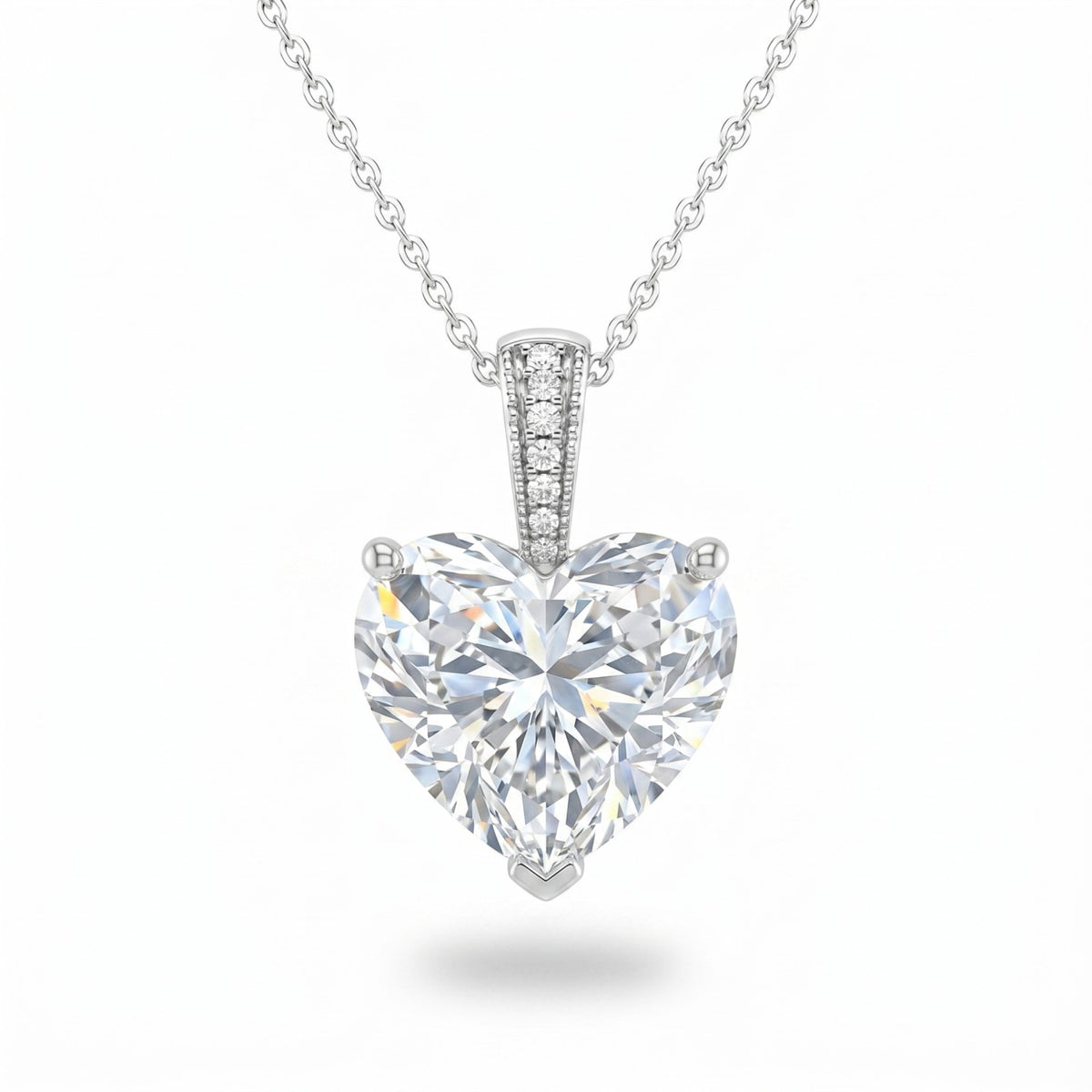 White Gold Heart Brilliant Zyvaris Diamond Solitaire Pendant Necklace With Classic Four Prong Setting