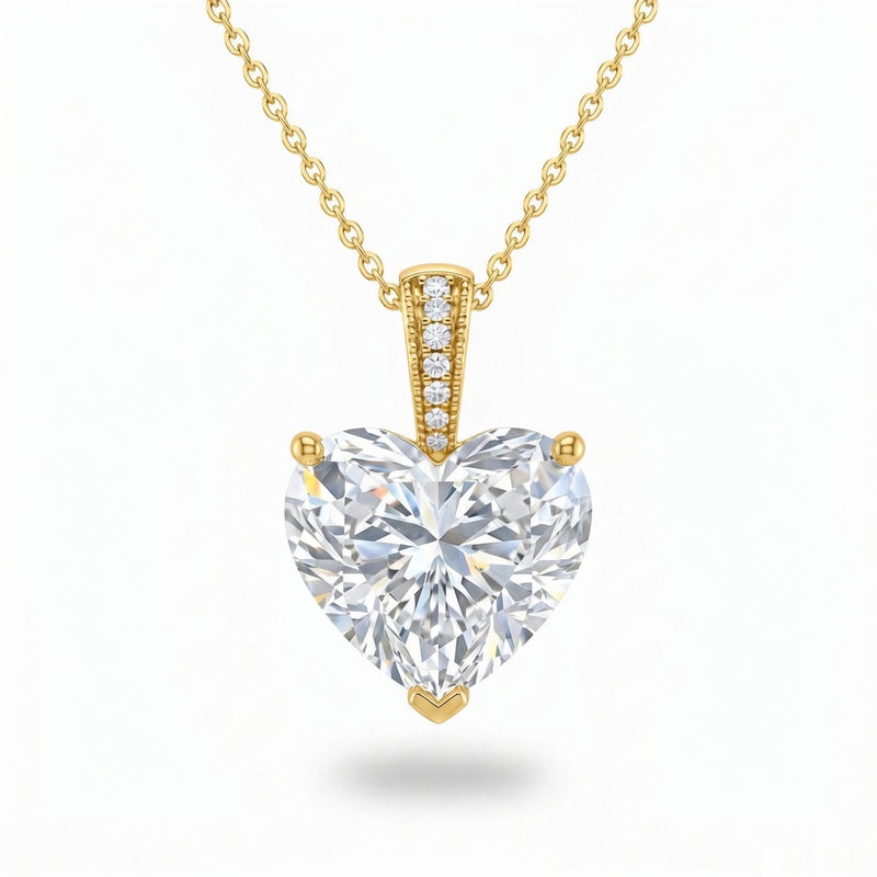 Yellow Gold Heart Brilliant Zyvaris Diamond Solitaire Pendant Necklace With Classic Four Prong Setting