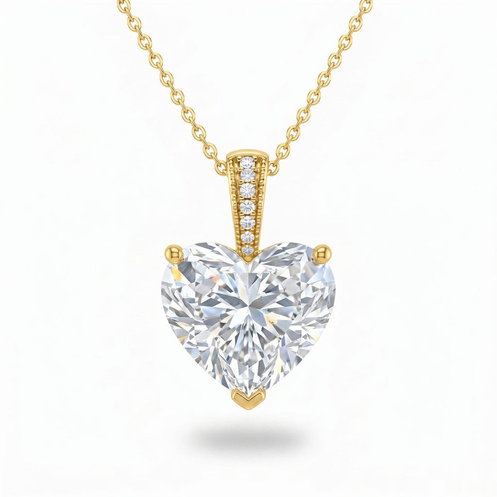 Yellow Gold Heart Brilliant Zyvaris Diamond Solitaire Pendant Necklace With Classic Four Prong Setting