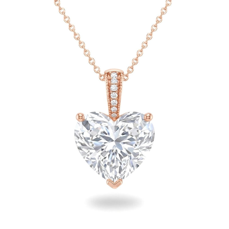 Rose Gold Heart Brilliant Zyvaris Diamond Solitaire Pendant Necklace With Classic Four Prong Setting