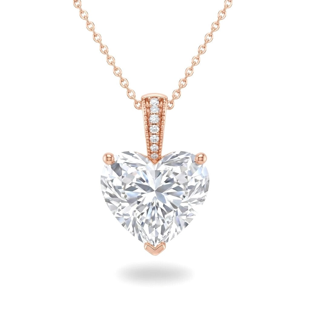 Rose Gold Heart Brilliant Zyvaris Diamond Solitaire Pendant Necklace With Classic Four Prong Setting