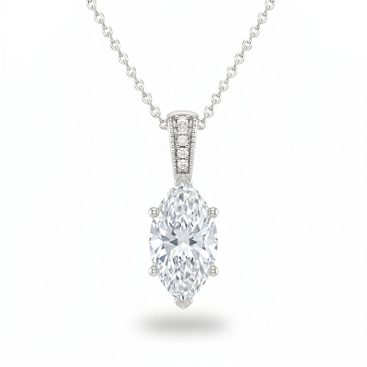 Silver Marquise Brilliant Zyvaris Diamond Solitaire Pendant Necklace With Classic Four Prong Setting