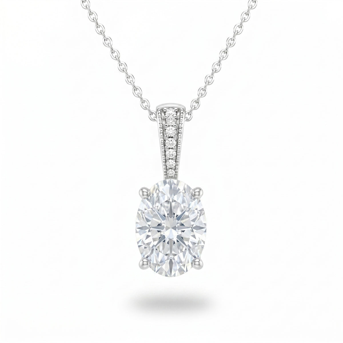 Silver Oval Brilliant Zyvaris Diamond Solitaire Pendant Necklace With Classic Four Prong Setting
