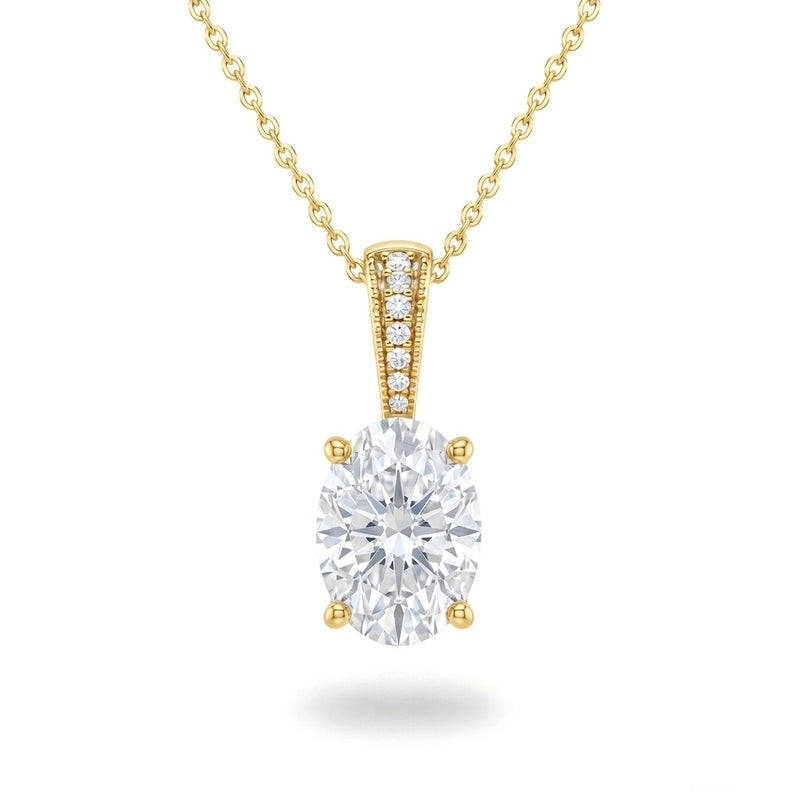 Yellow Gold Oval Brilliant Zyvaris Diamond Solitaire Pendant Necklace With Classic Four Prong Setting