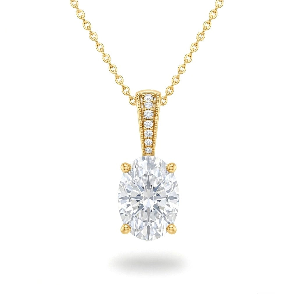 Yellow Gold Oval Brilliant Zyvaris Diamond Solitaire Pendant Necklace With Classic Four Prong Setting