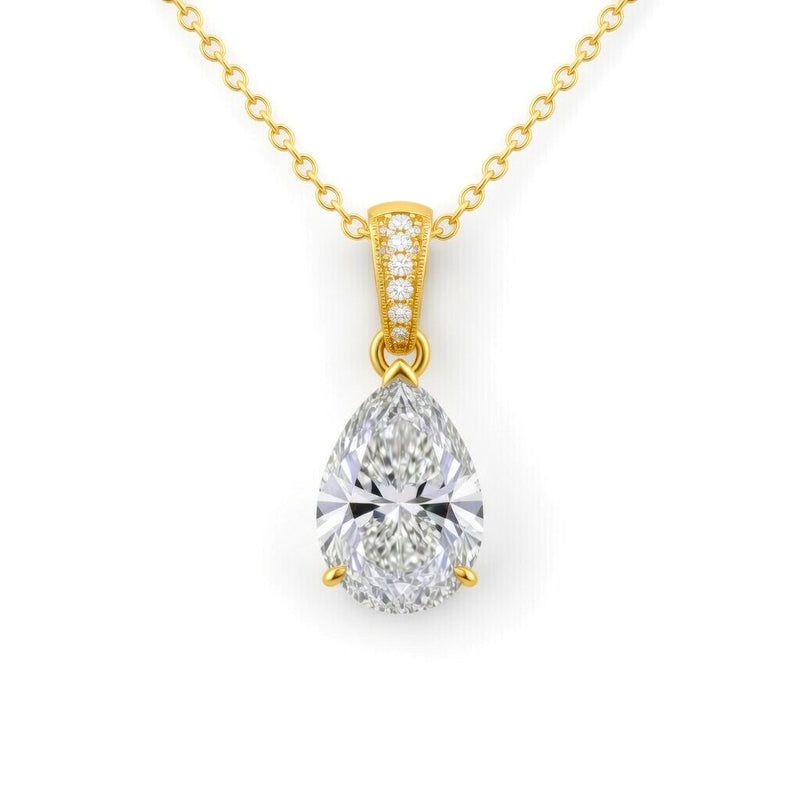 Yellow Gold Pear Brilliant Zyvaris Diamond Solitaire Pendant Necklace With Classic Four Prong Setting