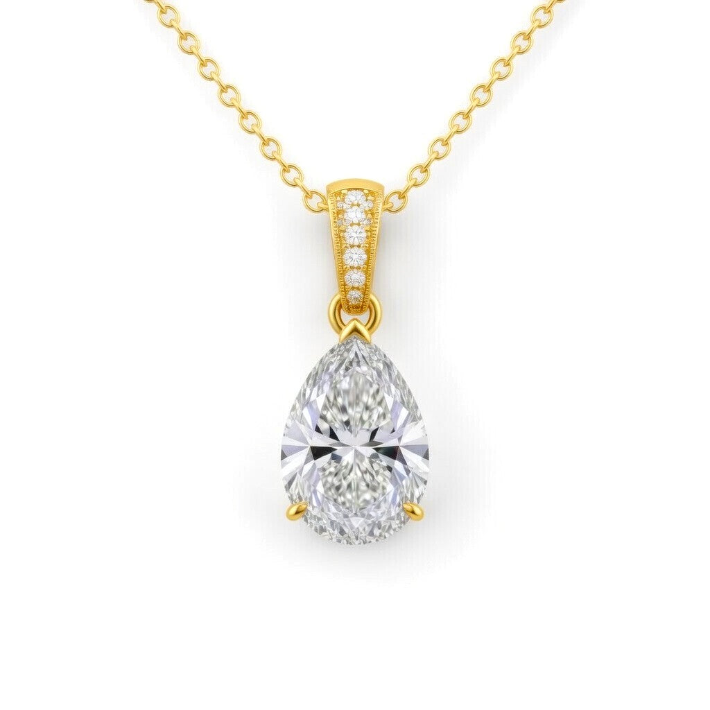 Yellow Gold Pear Brilliant Zyvaris Diamond Solitaire Pendant Necklace With Classic Four Prong Setting
