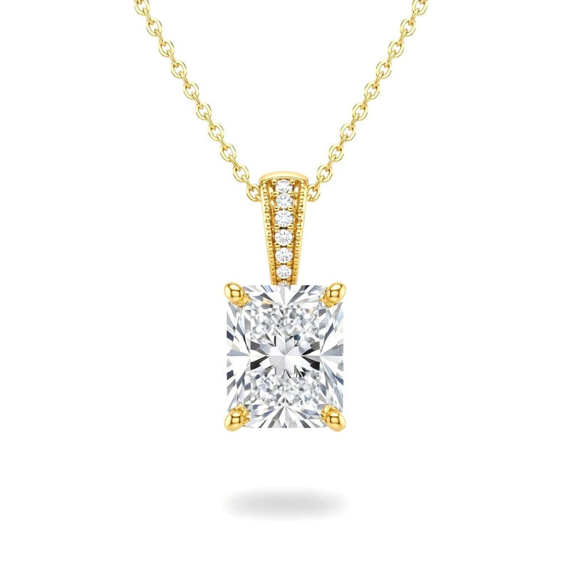 Yellow Gold Radiant Brilliant Zyvaris Diamond Solitaire Pendant Necklace With Classic Four Prong Setting