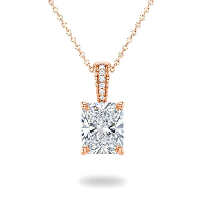 Rose Gold Radiant Brilliant Zyvaris Diamond Solitaire Pendant Necklace With Classic Four Prong Setting