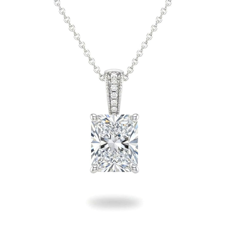 Silver Radiant Brilliant Zyvaris Diamond Solitaire Pendant Necklace With Classic Four Prong Setting