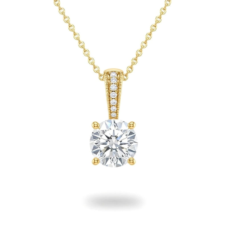 Yellow Gold Round Brilliant Zyvaris Diamond Solitaire Pendant Necklace With Classic Four Prong Setting