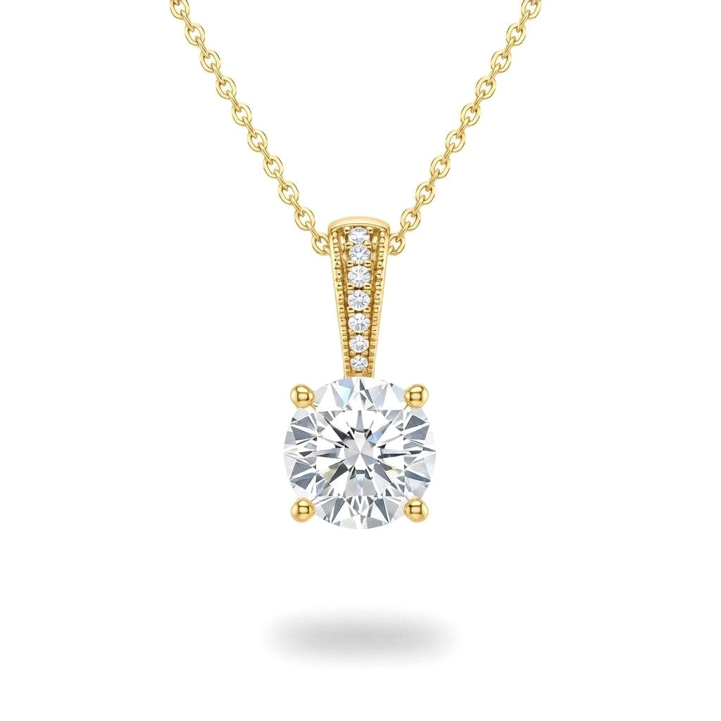 Yellow Gold Round Brilliant Zyvaris Diamond Solitaire Pendant Necklace With Classic Four Prong Setting