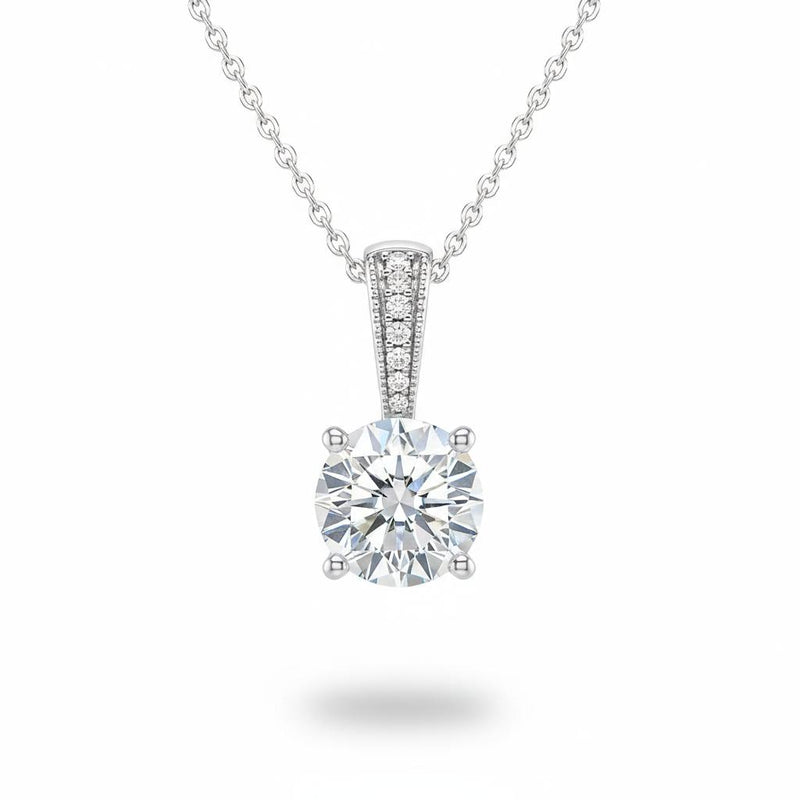 Silver Round Brilliant Zyvaris Diamond Solitaire Pendant Necklace With Classic Four Prong Setting