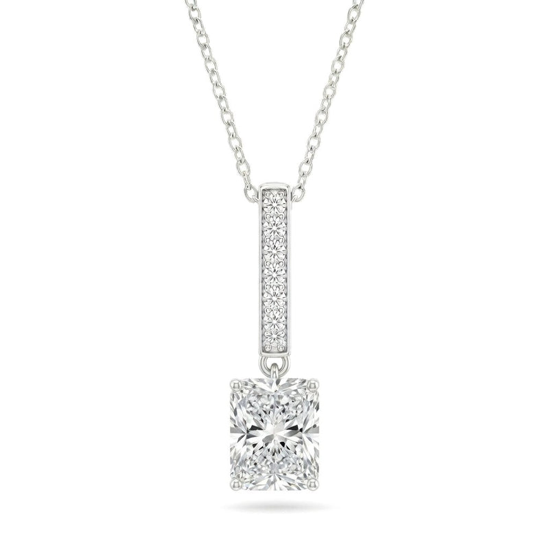 Silver Radiant Brilliant Zymeris Diamond Vertical Bar Drop Pendant Necklace With Pavé Set Slim Bar And Solitaire Prong Drop