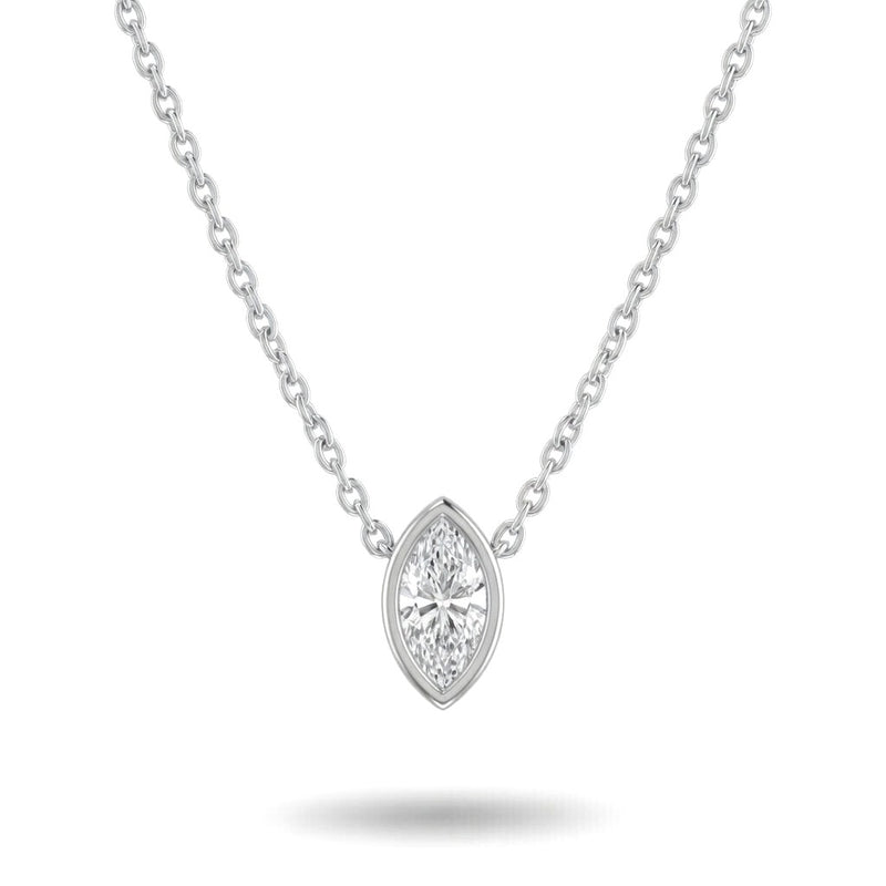 Silver Marquise Brilliant Orlisse Diamond Bezel Set Solitaire Pendant Necklace With Minimal Floating Design
