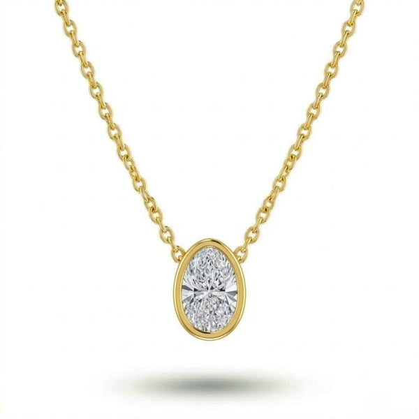 Yellow Gold Oval Brilliant Orlisse Diamond Bezel Set Solitaire Pendant Necklace With Minimal Floating Design