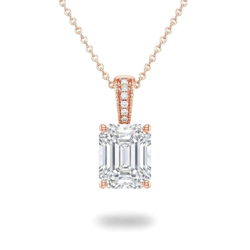 Rose Gold Emerald Brilliant Zyvaris Diamond Solitaire Pendant Necklace With Classic Four Prong Setting