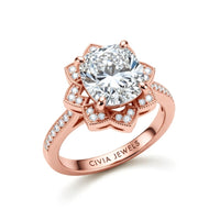Rose Gold Cushion Diamond Vintage Halo Engagement Ring With Four Prong Setting And Pavé Band