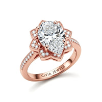 Rose Gold Pear Diamond Vintage Halo Engagement Ring With Four Prong Setting And Pavé Band