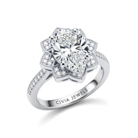 White Gold Pear Diamond Vintage Halo Engagement Ring With Four Prong Setting And Pavé Band