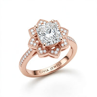 Rose Gold Princess Diamond Vintage Halo Engagement Ring With Four Prong Setting And Pavé Band