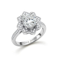 White Gold Princess Diamond Vintage Halo Engagement Ring With Four Prong Setting And Pavé Band
