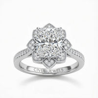 White Gold Radiant Diamond Vintage Halo Engagement Ring With Four Prong Setting And Pavé Band
