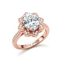Rose Gold Round Diamond Vintage Halo Engagement Ring With Four Prong Setting And Pavé Band