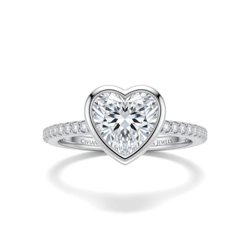 White Gold Heart Cut Bezel Set Solitaire With Diamond Pavé Classic Band Engagement Ring