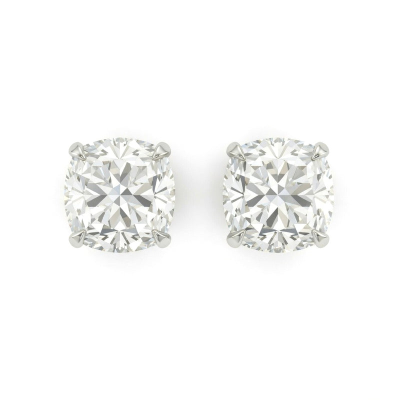 White Gold Cushion Cut Diamond Stud Earrings With Four Prong Setting