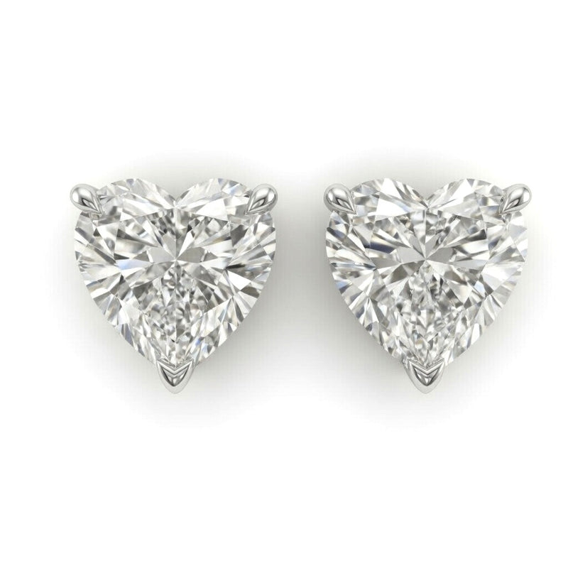 White Gold Heart Cut Diamond Stud Earrings With Four Prong Setting