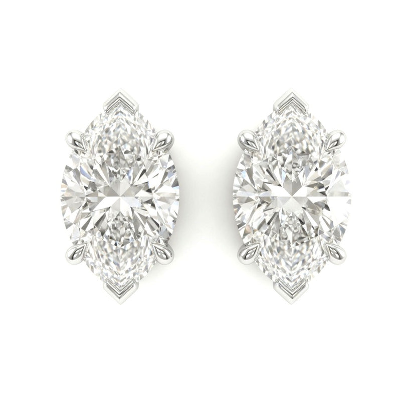 White Gold Marquise Cut Diamond Stud Earrings With Four Prong Setting